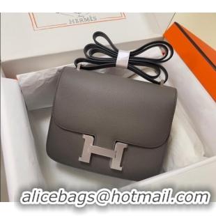 Top Grade Hermes Constance Mini Bag 18cm in Epsom Palm-Grained Leather 8057 Etain Grey/Silver 2024 (Half Handmade)