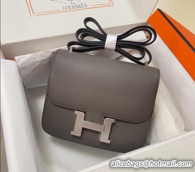 Top Grade Hermes Constance Mini Bag 18cm in Epsom Palm-Grained Leather 8057 Etain Grey/Silver 2024 (Half Handmade)