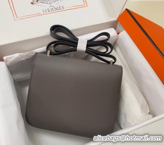 Top Grade Hermes Constance Mini Bag 18cm in Epsom Palm-Grained Leather 8057 Etain Grey/Silver 2024 (Half Handmade)