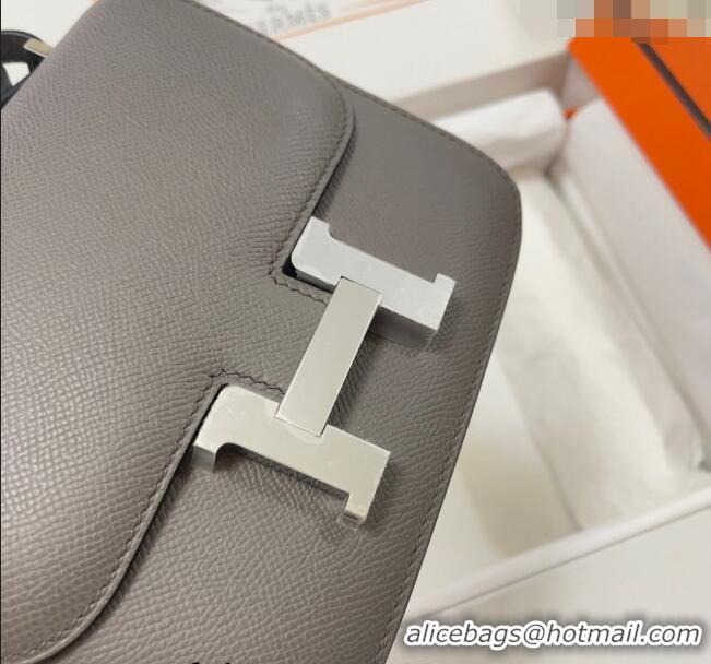 Top Grade Hermes Constance Mini Bag 18cm in Epsom Palm-Grained Leather 8057 Etain Grey/Silver 2024 (Half Handmade)