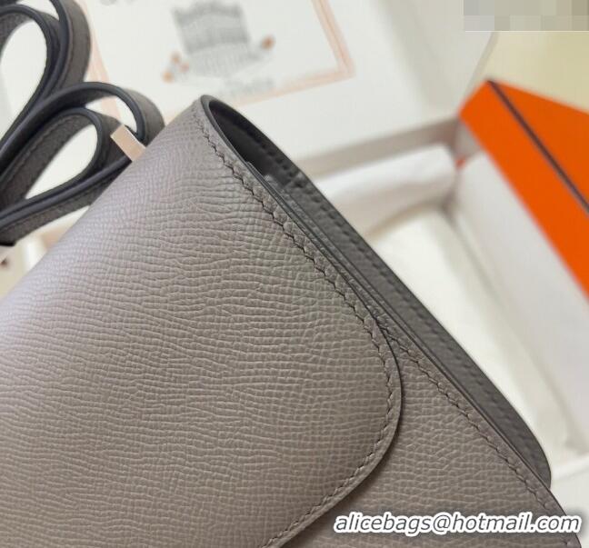 Top Grade Hermes Constance Mini Bag 18cm in Epsom Palm-Grained Leather 8057 Etain Grey/Silver 2024 (Half Handmade)