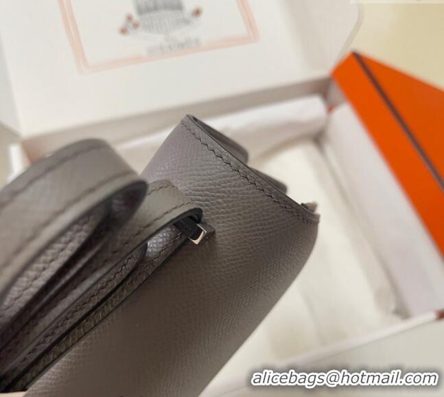 Top Grade Hermes Constance Mini Bag 18cm in Epsom Palm-Grained Leather 8057 Etain Grey/Silver 2024 (Half Handmade)