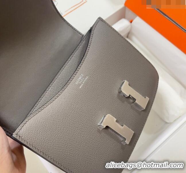 Top Grade Hermes Constance Mini Bag 18cm in Epsom Palm-Grained Leather 8057 Etain Grey/Silver 2024 (Half Handmade)