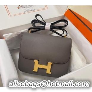 Luxurious Hermes Constance Mini Bag 18cm in Epsom Palm-Grained Leather 8057 Etain Grey/Gold 2024 (Half Handmade)