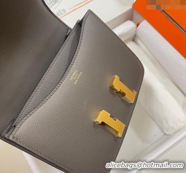 Luxurious Hermes Constance Mini Bag 18cm in Epsom Palm-Grained Leather 8057 Etain Grey/Gold 2024 (Half Handmade)