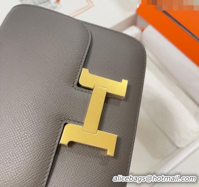 Luxurious Hermes Constance Mini Bag 18cm in Epsom Palm-Grained Leather 8057 Etain Grey/Gold 2024 (Half Handmade)