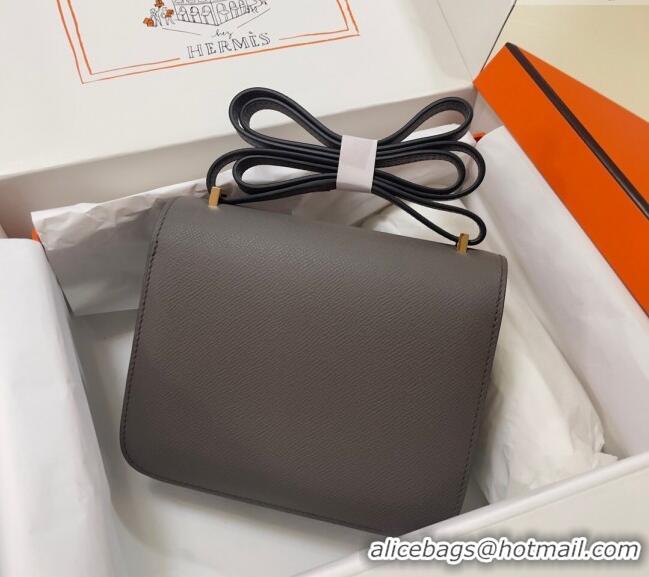 Luxurious Hermes Constance Mini Bag 18cm in Epsom Palm-Grained Leather 8057 Etain Grey/Gold 2024 (Half Handmade)