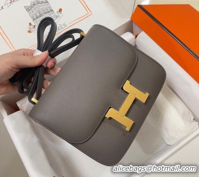 Luxurious Hermes Constance Mini Bag 18cm in Epsom Palm-Grained Leather 8057 Etain Grey/Gold 2024 (Half Handmade)