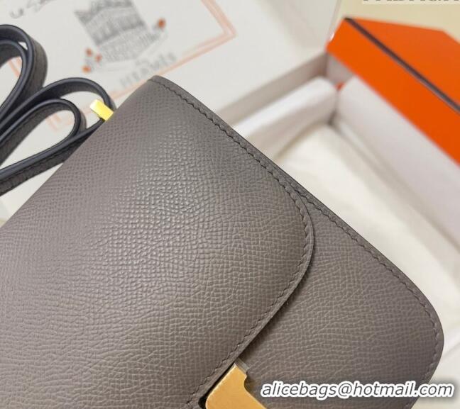 Luxurious Hermes Constance Mini Bag 18cm in Epsom Palm-Grained Leather 8057 Etain Grey/Gold 2024 (Half Handmade)