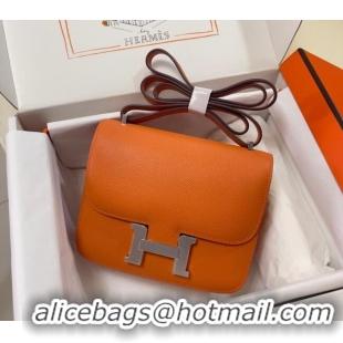 Top Quality Hermes Constance Mini Bag 18cm in Epsom Palm-Grained Leather 8057 Orange/Silver 2024 (Half Handmade)