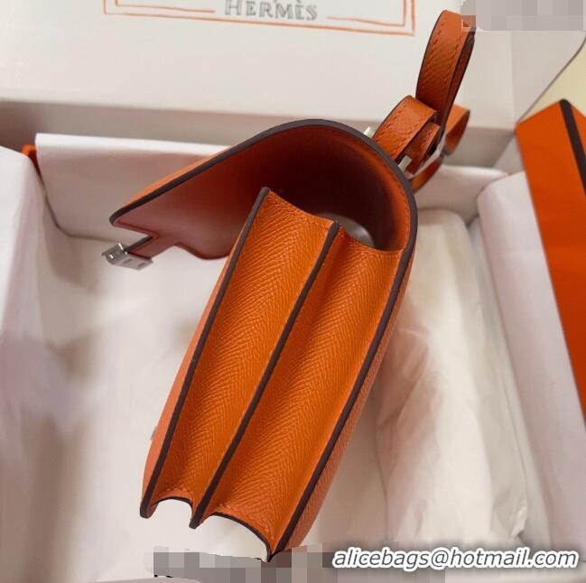 Top Quality Hermes Constance Mini Bag 18cm in Epsom Palm-Grained Leather 8057 Orange/Silver 2024 (Half Handmade)