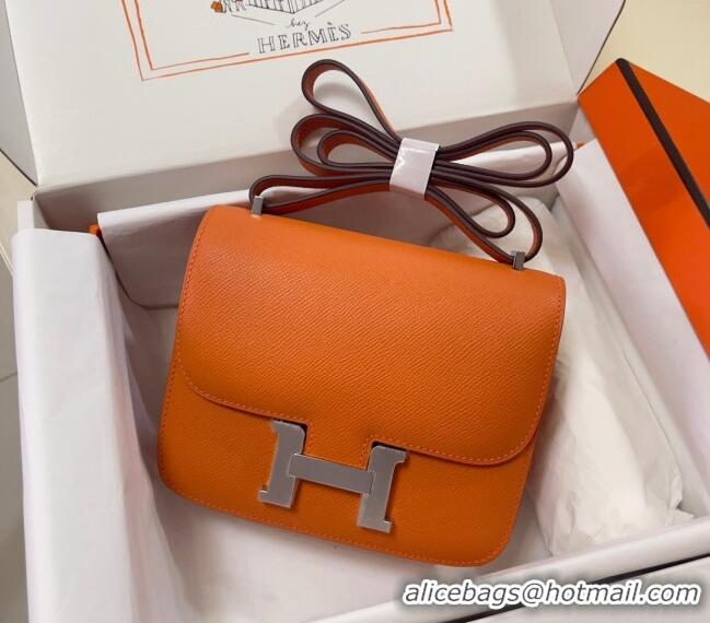 Top Quality Hermes Constance Mini Bag 18cm in Epsom Palm-Grained Leather 8057 Orange/Silver 2024 (Half Handmade)