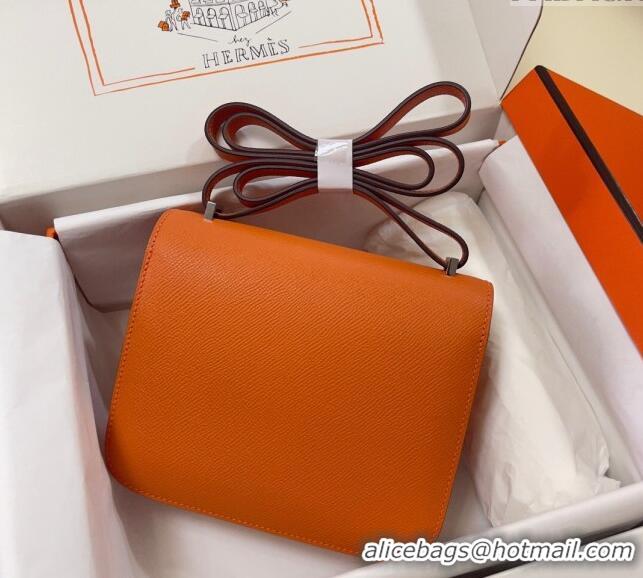 Top Quality Hermes Constance Mini Bag 18cm in Epsom Palm-Grained Leather 8057 Orange/Silver 2024 (Half Handmade)