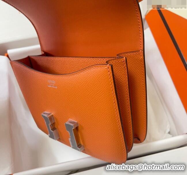 Top Quality Hermes Constance Mini Bag 18cm in Epsom Palm-Grained Leather 8057 Orange/Silver 2024 (Half Handmade)