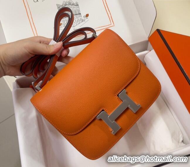 Top Quality Hermes Constance Mini Bag 18cm in Epsom Palm-Grained Leather 8057 Orange/Silver 2024 (Half Handmade)