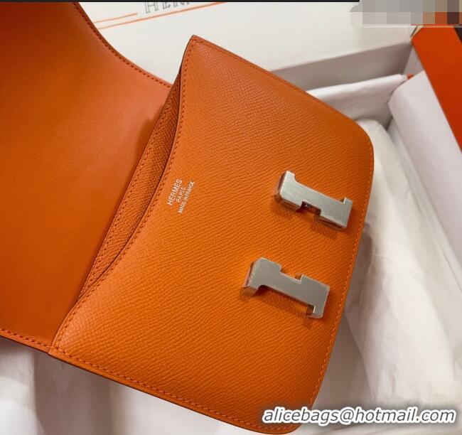 Top Quality Hermes Constance Mini Bag 18cm in Epsom Palm-Grained Leather 8057 Orange/Silver 2024 (Half Handmade)