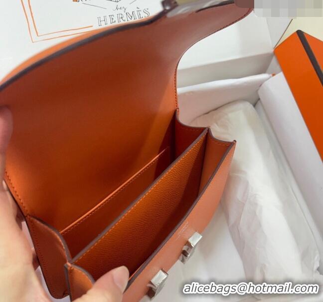 Top Quality Hermes Constance Mini Bag 18cm in Epsom Palm-Grained Leather 8057 Orange/Silver 2024 (Half Handmade)