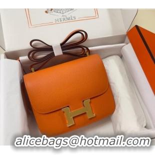 New Fashion Hermes Constance Mini Bag 18cm in Epsom Palm-Grained Leather 8057 Orange/Gold 2024 (Half Handmade)