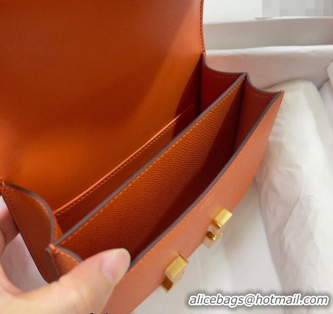 New Fashion Hermes Constance Mini Bag 18cm in Epsom Palm-Grained Leather 8057 Orange/Gold 2024 (Half Handmade)