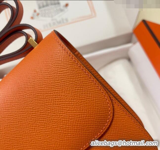 New Fashion Hermes Constance Mini Bag 18cm in Epsom Palm-Grained Leather 8057 Orange/Gold 2024 (Half Handmade)