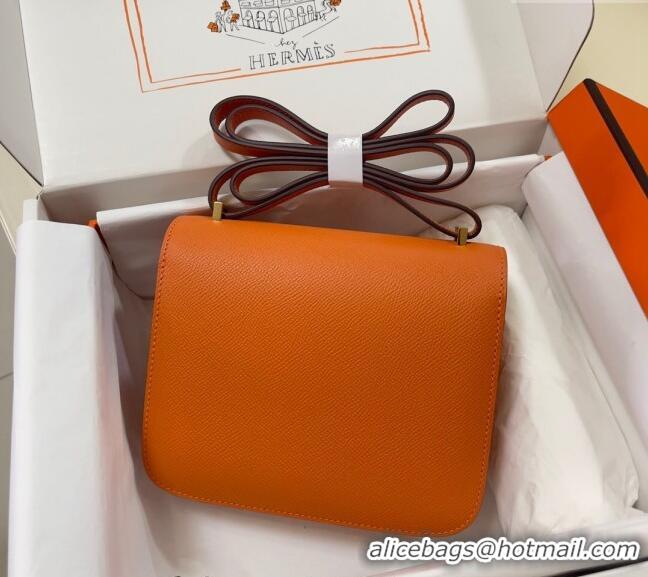 New Fashion Hermes Constance Mini Bag 18cm in Epsom Palm-Grained Leather 8057 Orange/Gold 2024 (Half Handmade)