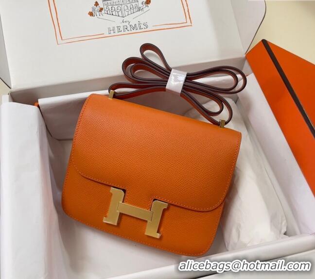 New Fashion Hermes Constance Mini Bag 18cm in Epsom Palm-Grained Leather 8057 Orange/Gold 2024 (Half Handmade)