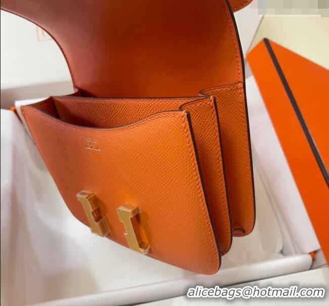 New Fashion Hermes Constance Mini Bag 18cm in Epsom Palm-Grained Leather 8057 Orange/Gold 2024 (Half Handmade)