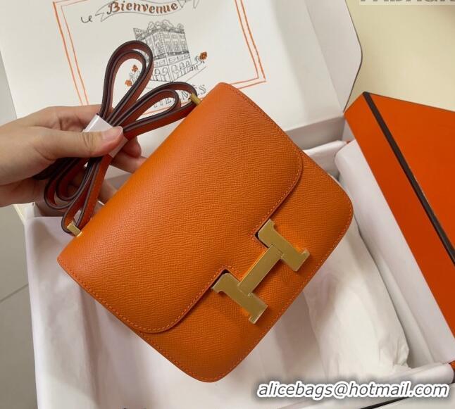 New Fashion Hermes Constance Mini Bag 18cm in Epsom Palm-Grained Leather 8057 Orange/Gold 2024 (Half Handmade)