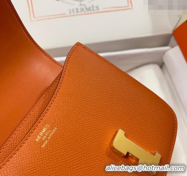 New Fashion Hermes Constance Mini Bag 18cm in Epsom Palm-Grained Leather 8057 Orange/Gold 2024 (Half Handmade)