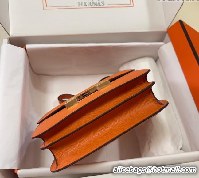 New Fashion Hermes Constance Mini Bag 18cm in Epsom Palm-Grained Leather 8057 Orange/Gold 2024 (Half Handmade)