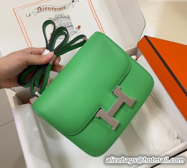 Reasonable Price Hermes Constance Mini Bag 18cm in Epsom Palm-Grained Leather 8057 Green/Silver 2024 (Half Handmade)