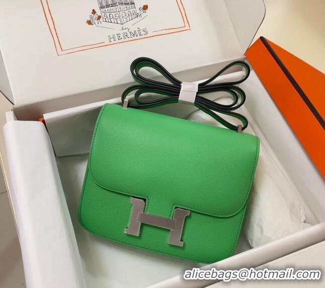 Reasonable Price Hermes Constance Mini Bag 18cm in Epsom Palm-Grained Leather 8057 Green/Silver 2024 (Half Handmade)