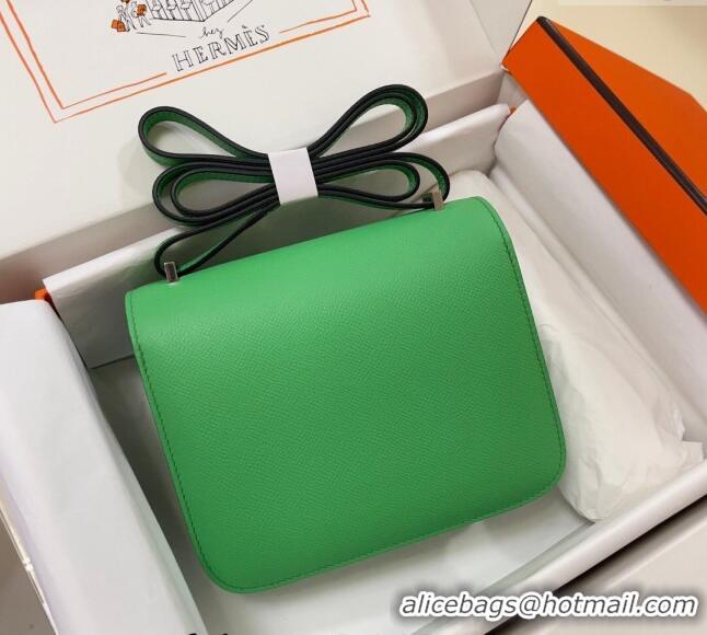 Reasonable Price Hermes Constance Mini Bag 18cm in Epsom Palm-Grained Leather 8057 Green/Silver 2024 (Half Handmade)