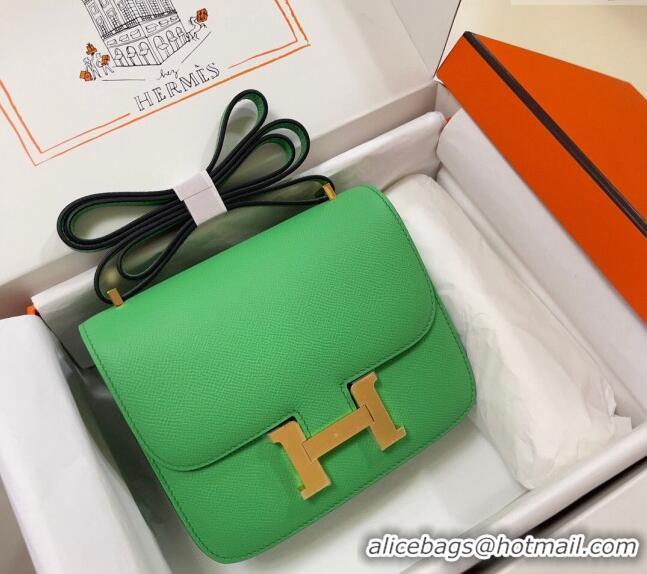 Top Quality Hermes Constance Mini Bag 18cm in Epsom Palm-Grained Leather 8057 Green/Gold 2024 (Half Handmade)