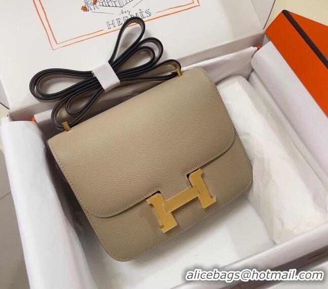 Shop Grade Hermes Constance Mini Bag 18cm in Epsom Palm-Grained Leather 8057 Coat Grey/Gold 2024 (Half Handmade)