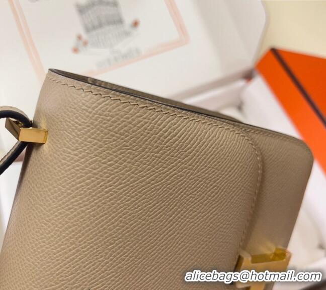 Shop Grade Hermes Constance Mini Bag 18cm in Epsom Palm-Grained Leather 8057 Coat Grey/Gold 2024 (Half Handmade)