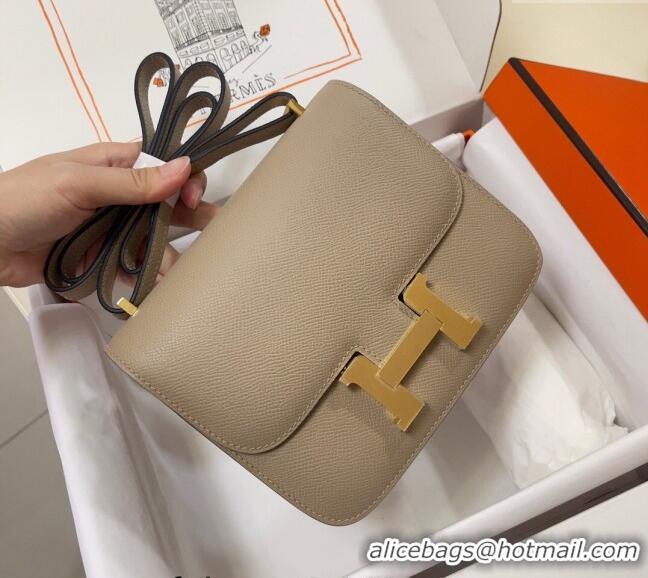 Shop Grade Hermes Constance Mini Bag 18cm in Epsom Palm-Grained Leather 8057 Coat Grey/Gold 2024 (Half Handmade)