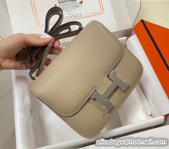 Well Crafted Hermes Constance Mini Bag 18cm in Epsom Palm-Grained Leather 8057 Coat Grey/Silver 2024 (Half Handmade)