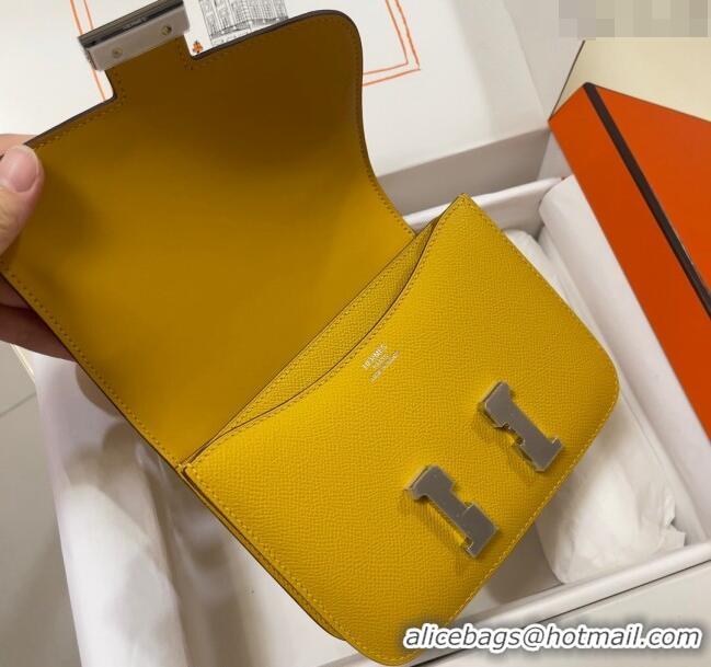 Best Price Hermes Constance Mini Bag 18cm in Epsom Palm-Grained Leather 8057 Amber Yellow/Silver 2024 (Half Handmade)