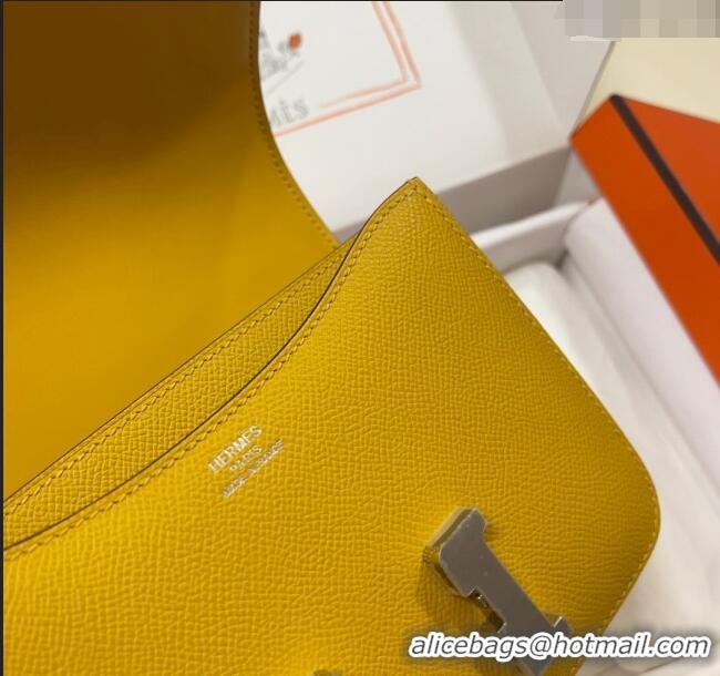 Best Price Hermes Constance Mini Bag 18cm in Epsom Palm-Grained Leather 8057 Amber Yellow/Silver 2024 (Half Handmade)