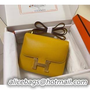 Top Design Hermes Constance Mini Bag 18cm in Epsom Palm-Grained Leather 8057 Amber Yellow/Gold 2024 (Half Handmade)