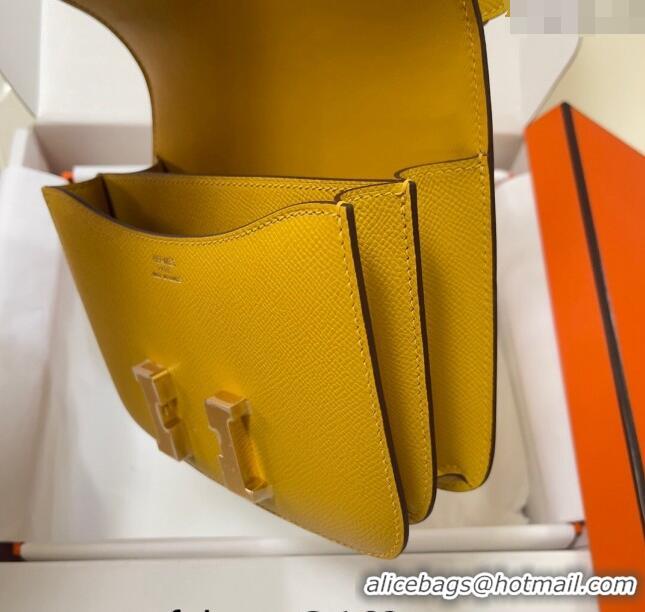 Top Design Hermes Constance Mini Bag 18cm in Epsom Palm-Grained Leather 8057 Amber Yellow/Gold 2024 (Half Handmade)