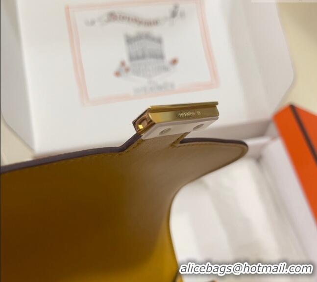 Top Design Hermes Constance Mini Bag 18cm in Epsom Palm-Grained Leather 8057 Amber Yellow/Gold 2024 (Half Handmade)