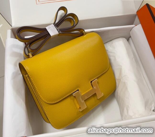 Top Design Hermes Constance Mini Bag 18cm in Epsom Palm-Grained Leather 8057 Amber Yellow/Gold 2024 (Half Handmade)