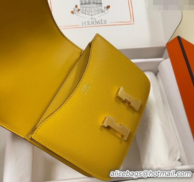 Top Design Hermes Constance Mini Bag 18cm in Epsom Palm-Grained Leather 8057 Amber Yellow/Gold 2024 (Half Handmade)