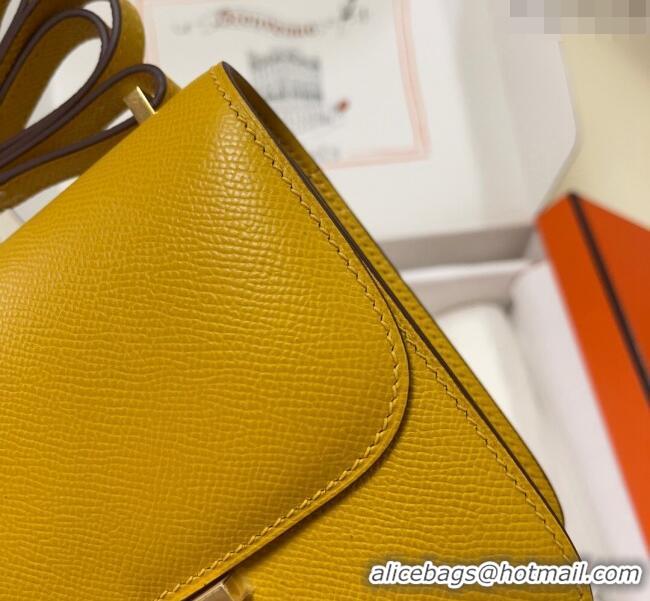 Top Design Hermes Constance Mini Bag 18cm in Epsom Palm-Grained Leather 8057 Amber Yellow/Gold 2024 (Half Handmade)