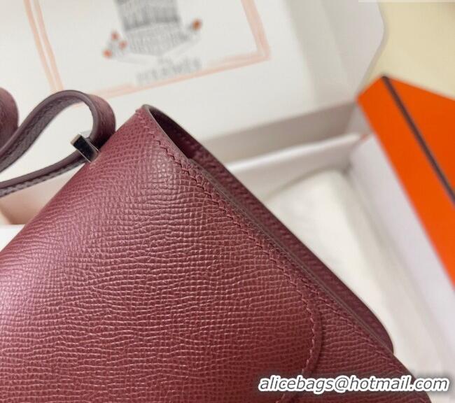 Well Crafted Hermes Constance Mini Bag 18cm in Epsom Palm-Grained Leather 8057 Bordeaux Red/Silver 2024 (Half Handmade)