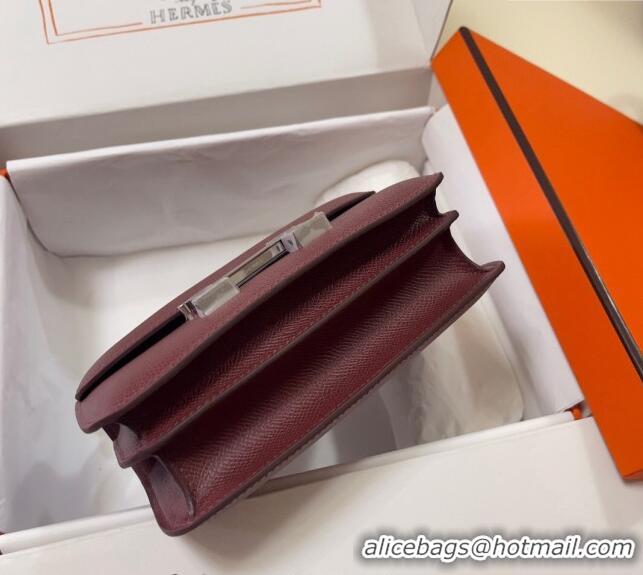 Well Crafted Hermes Constance Mini Bag 18cm in Epsom Palm-Grained Leather 8057 Bordeaux Red/Silver 2024 (Half Handmade)