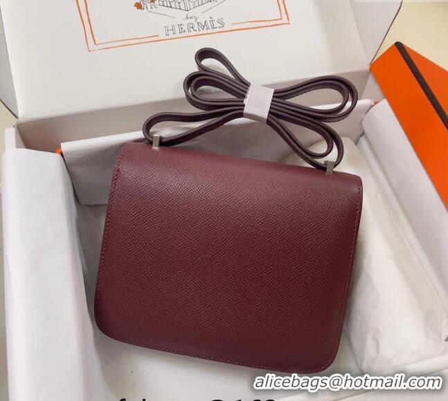 Well Crafted Hermes Constance Mini Bag 18cm in Epsom Palm-Grained Leather 8057 Bordeaux Red/Silver 2024 (Half Handmade)