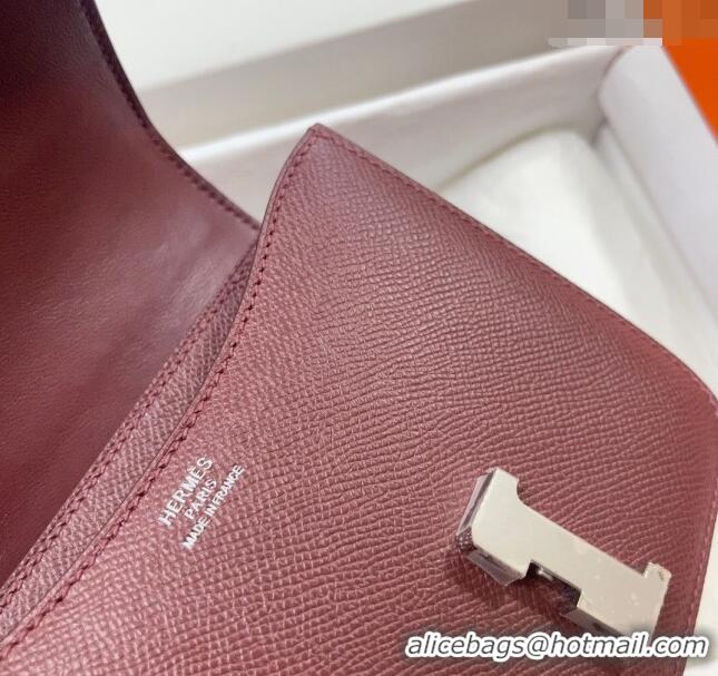 Well Crafted Hermes Constance Mini Bag 18cm in Epsom Palm-Grained Leather 8057 Bordeaux Red/Silver 2024 (Half Handmade)